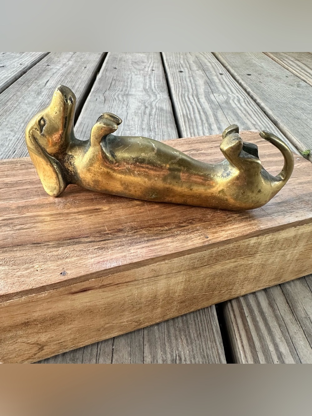 Vintage Brass Dachshund Figurine Business Card Holder